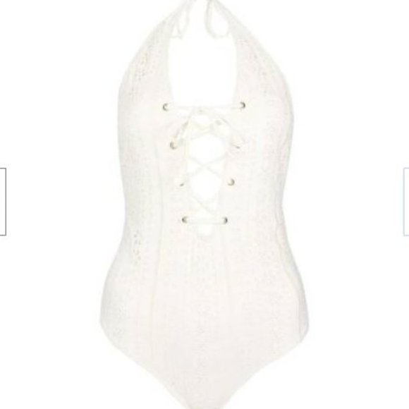 TOPSHOP Broderie Lace Up Eyelet Lace Swimsuit - Picture 4 of 4